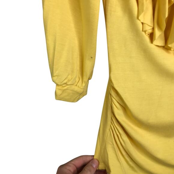 Arden B. Blouse Womens S Yellow Cut Out Ruffles Y2K Boho Festival 3/4 Sleeve - Picture 4 of 8